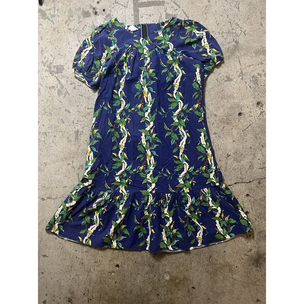 Vintage SHANNON MARIE Floral Hawaiian Blue Dress Size XL ruffle peplum hem